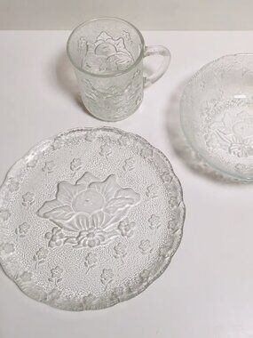 Vintage 80s 3pc Cabbage Patch Doll Glass Dishes plate bowl mug 1984